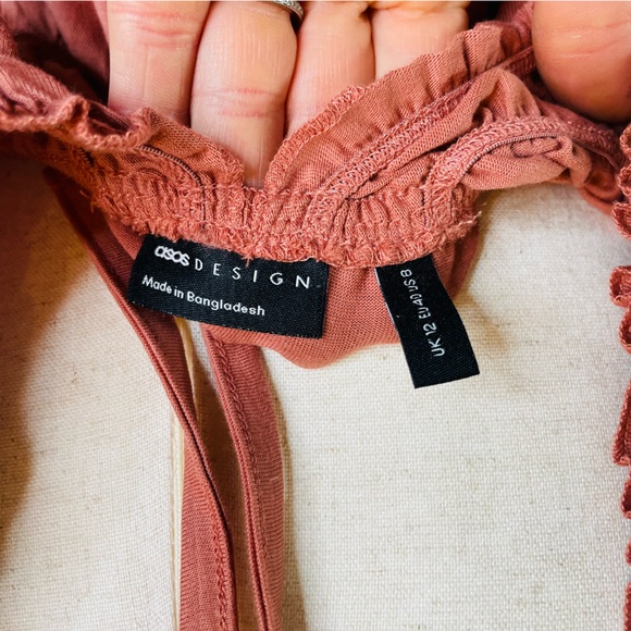 ASOS DESIGN Apricot Rust Pleated Cotton Maxi Dress with Pleated Waist | Size 8 - Picture 8 of 8